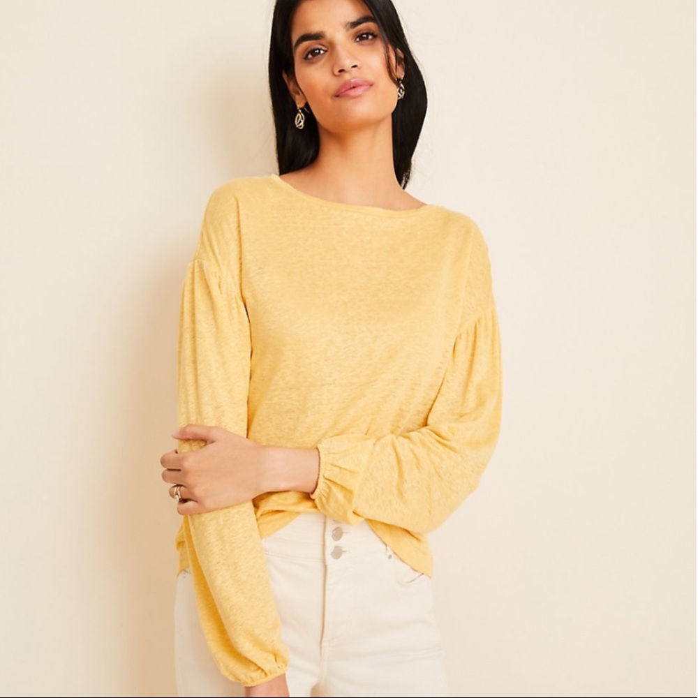 Ann Taylor gold linen drop shoulder top small